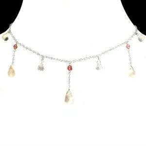 Rose Quartz Lariat Necklace, Y Briolette Necklace, Dainty Gemstone Necklace